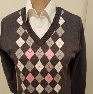 Petite Argyle Layered Sweater